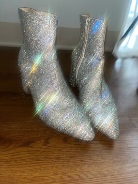 Betsey Johnson Silver Crystal Embellished Ankle Booties